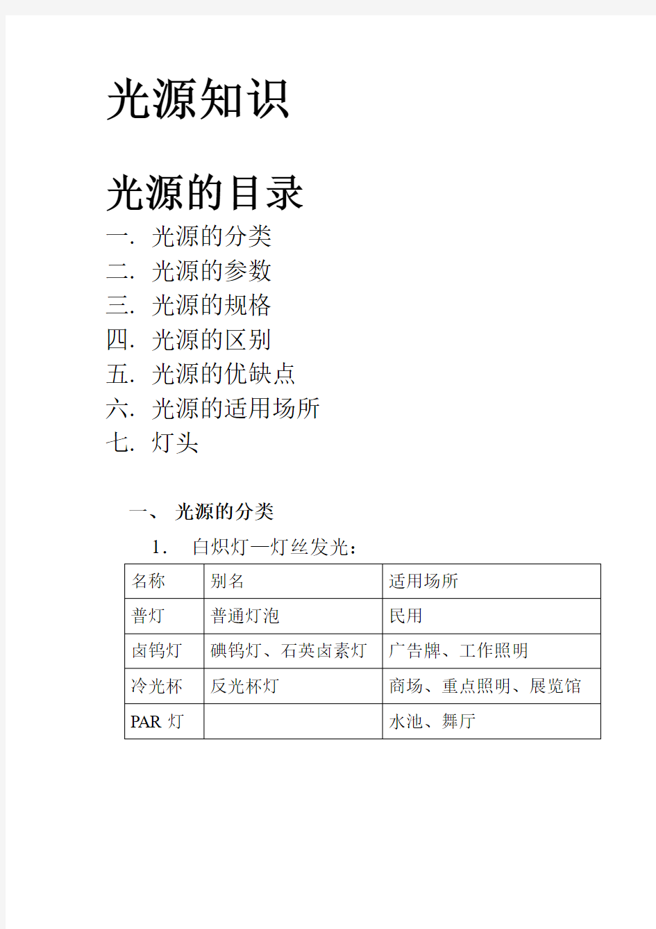 光源选型基础知识