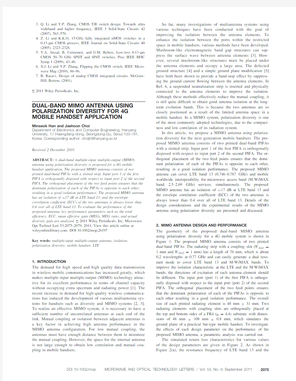 3 Dual-band MIMO antenna using polarization diversity for 4G mobile handset application