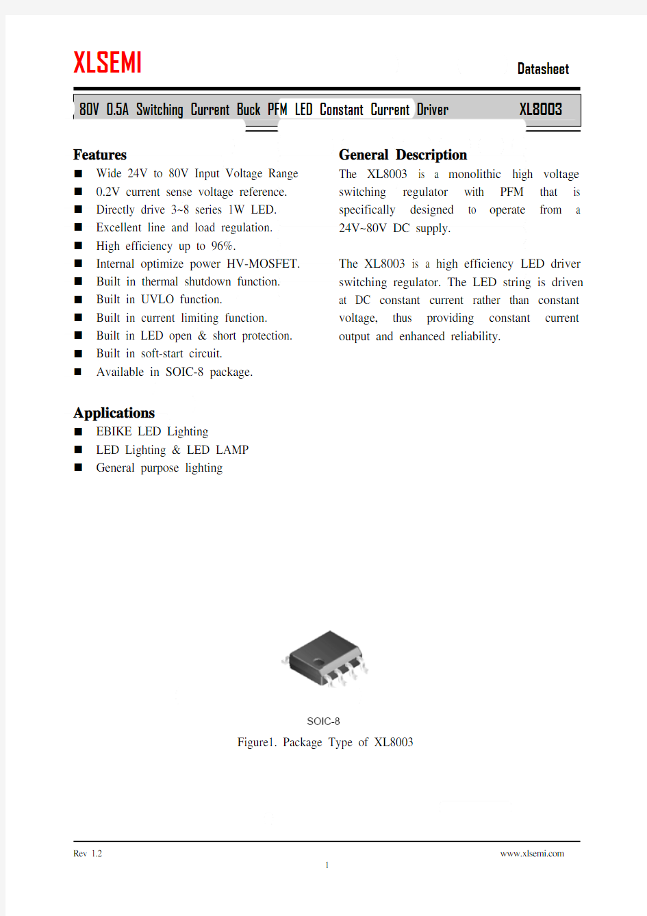 XL8003降压型LED恒流驱动器芯片(高电压官方中文版)