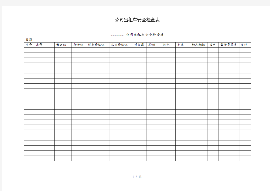 公司出租车安全检查表