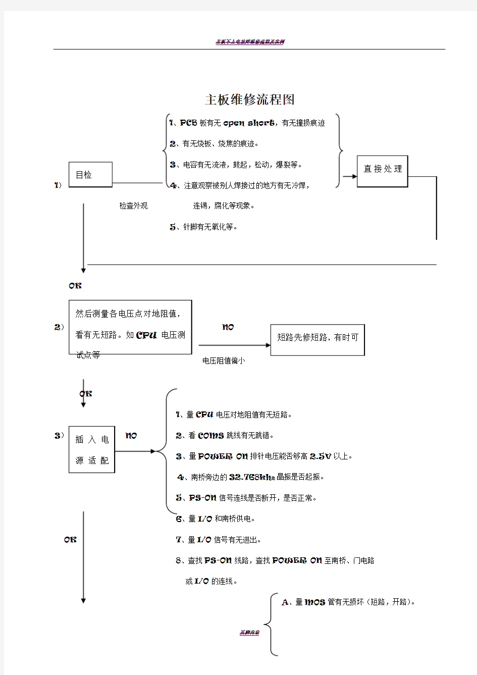 主板维修流程图