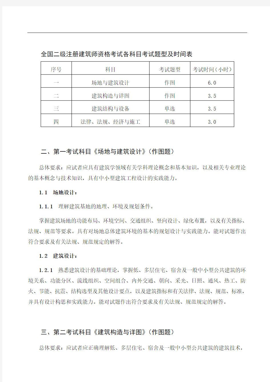 全国二级注册建筑师考试大纲