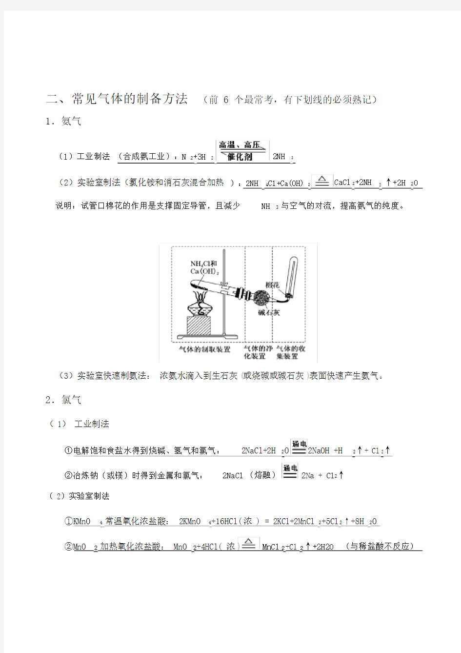 高中常见气体的制备方法总结.doc