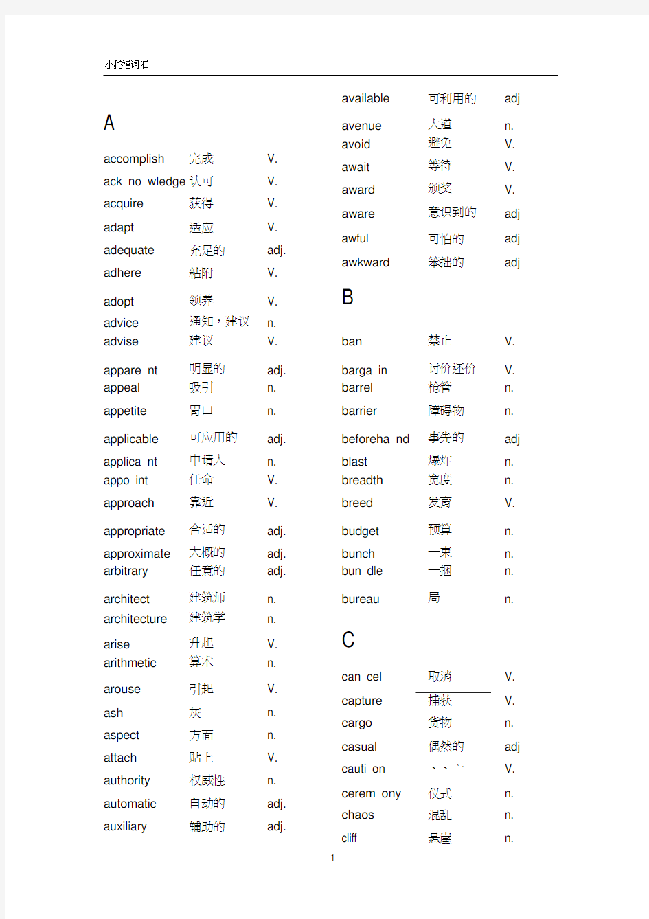 (完整版)小托福词汇(精简版)