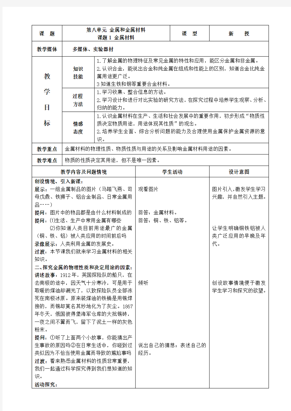 九年级化学第八单元教案教案