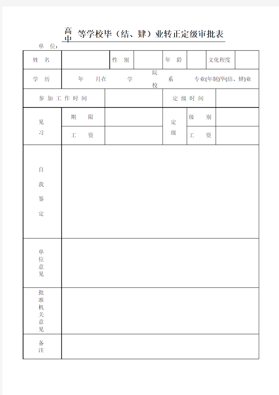 转正定级表