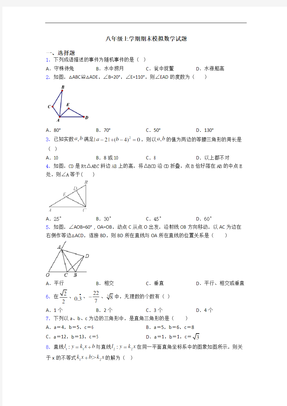 八年级上学期期末模拟数学试题