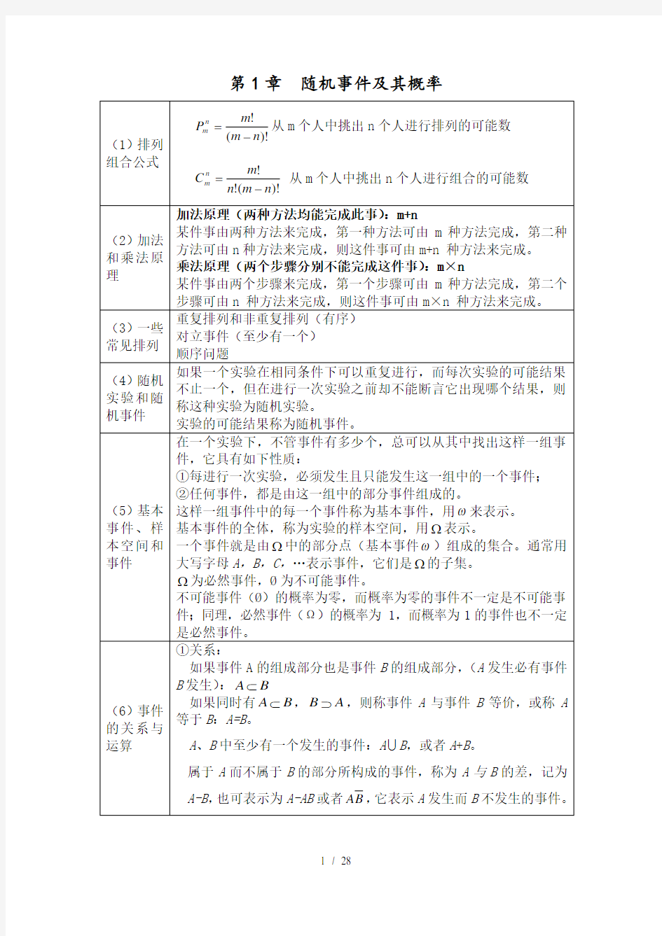 (浙大四版)概率论与数理统计知识点总结