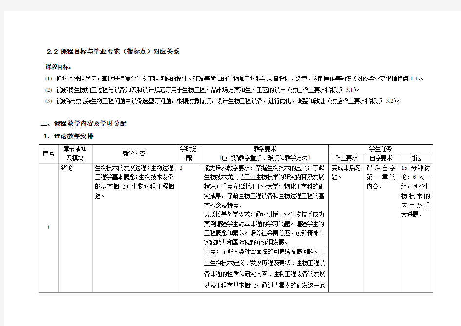 生物工程设备  教学大纲