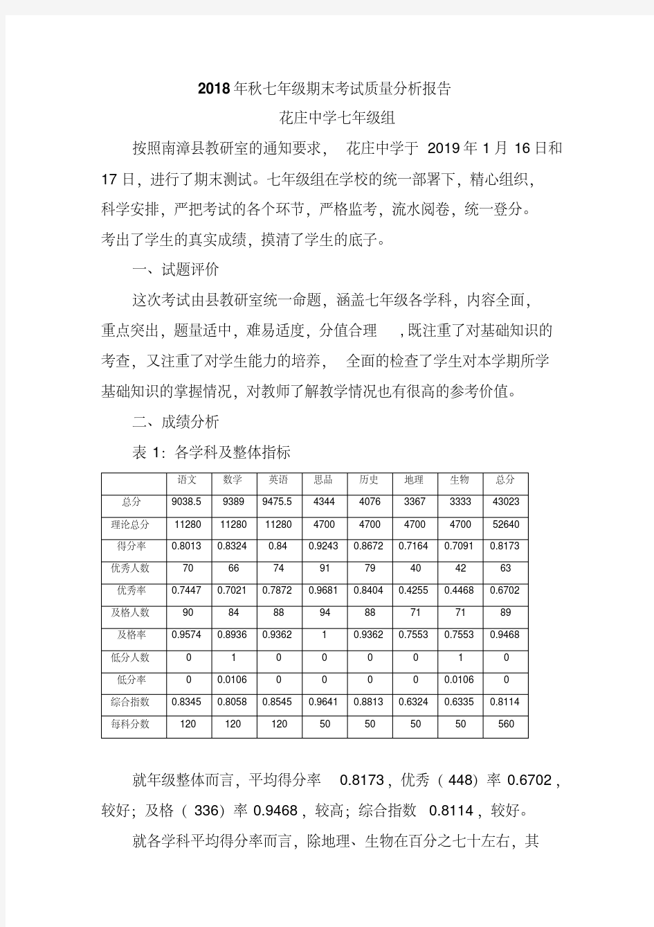 2018年秋七年级期末考试质量分析报告.pdf