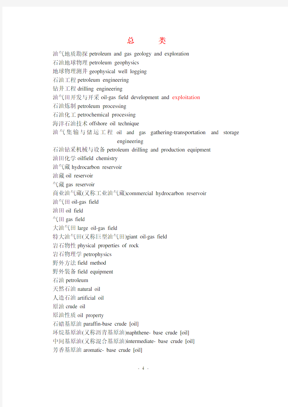 石油与天然气地质专业英语分类词汇表