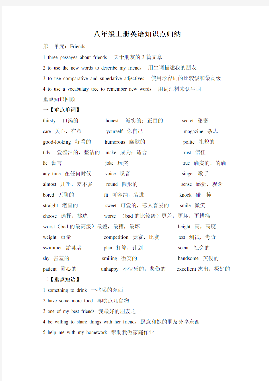 译林牛津英语8上英语知识点