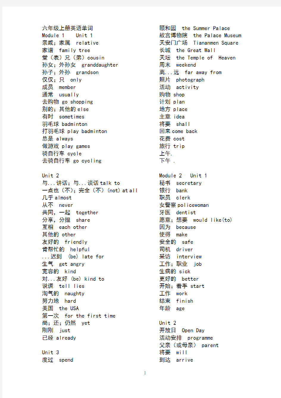 2018年上海版牛津英语六年级上册单词表及课文翻译