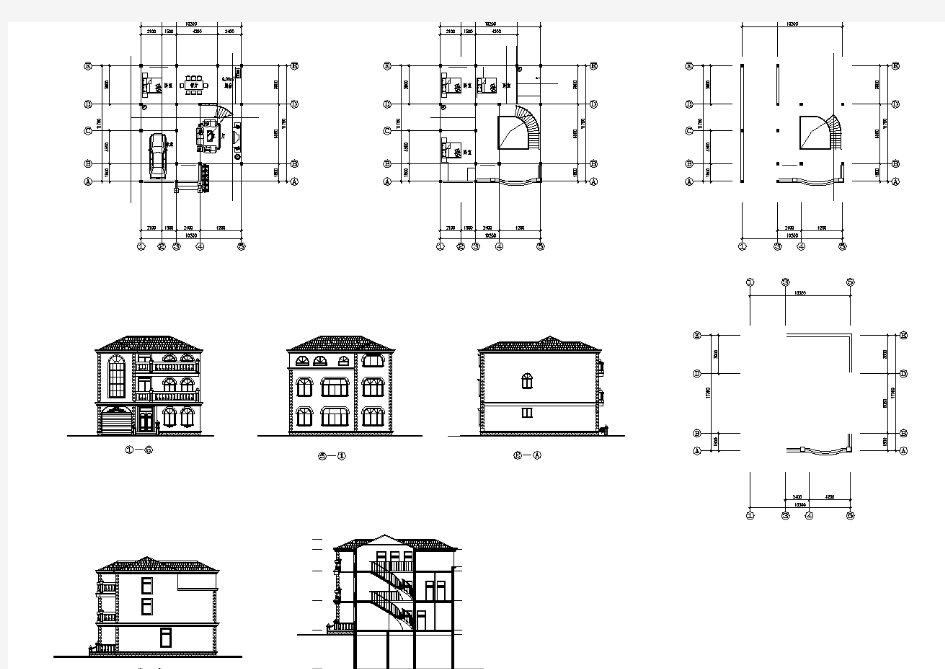 欧美式三层别墅建筑设计施工完整图纸