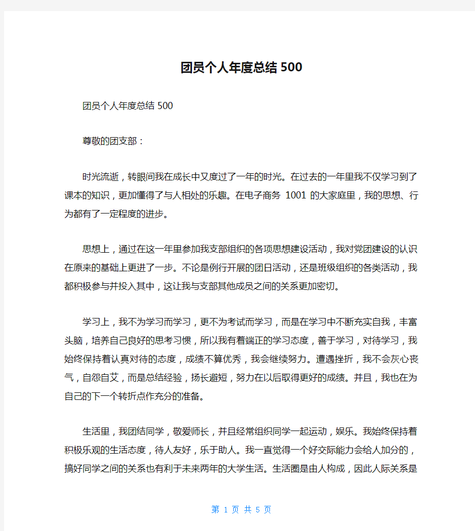 团员个人年度总结500