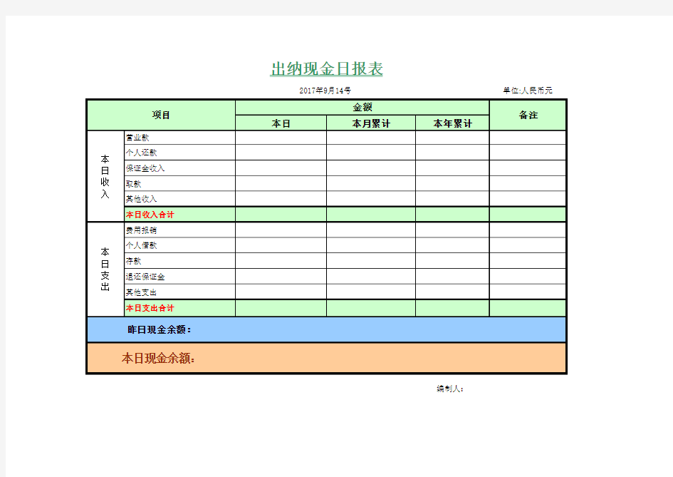 现金日记帐制作-现金日记账excel版—excel模板1