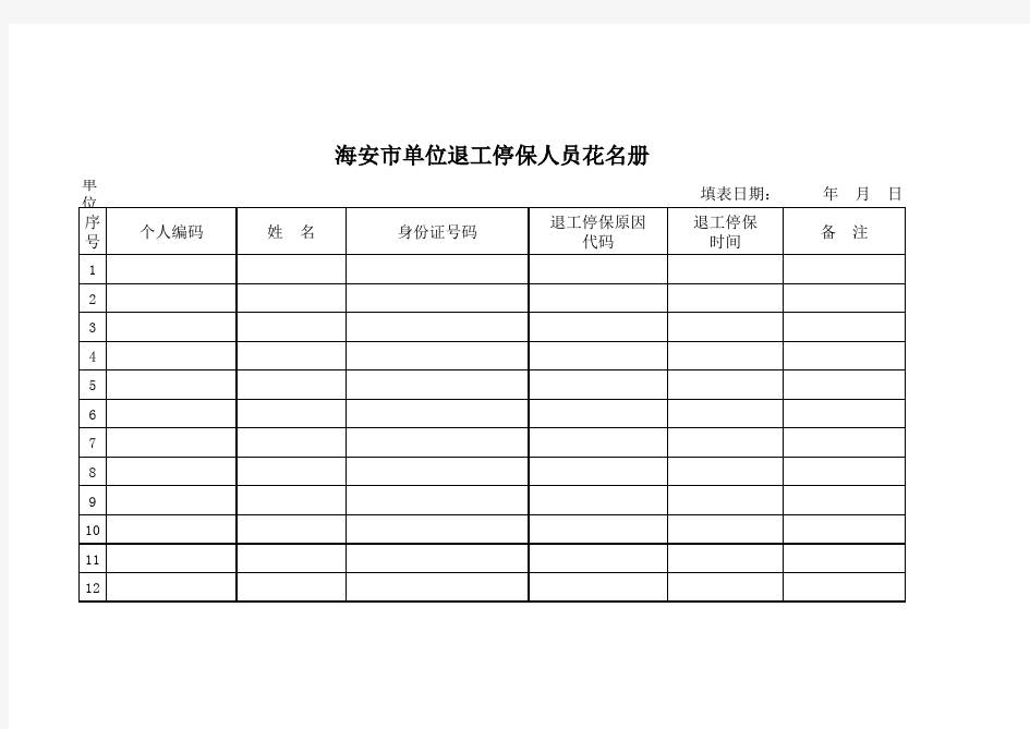 海安市单位退工停保人员花名册