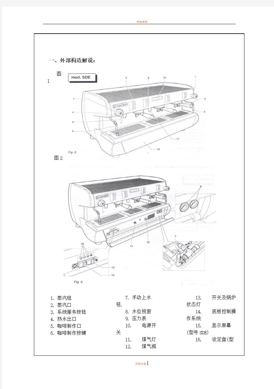 RANCILIO咖啡机说明书