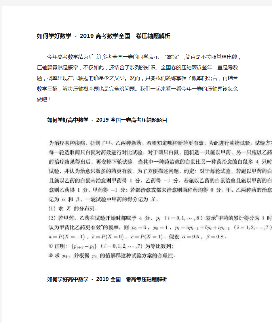 2019 高考数学全国一卷压轴题解析