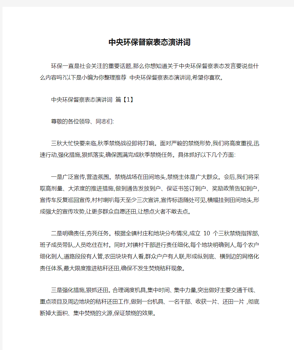 中央环保督察表态演讲词