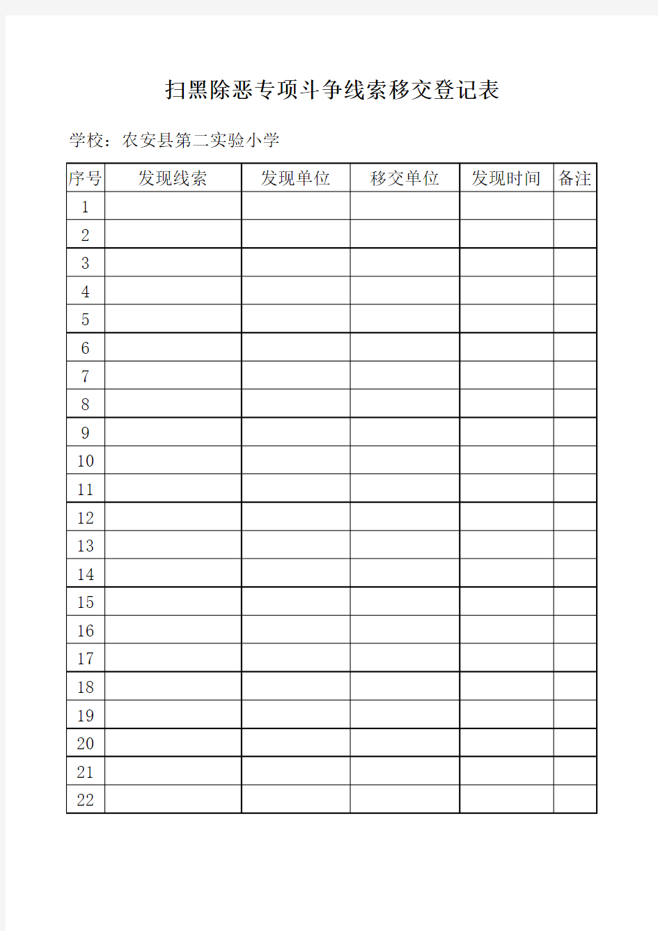 扫黑除恶专项斗争线索移交登记表