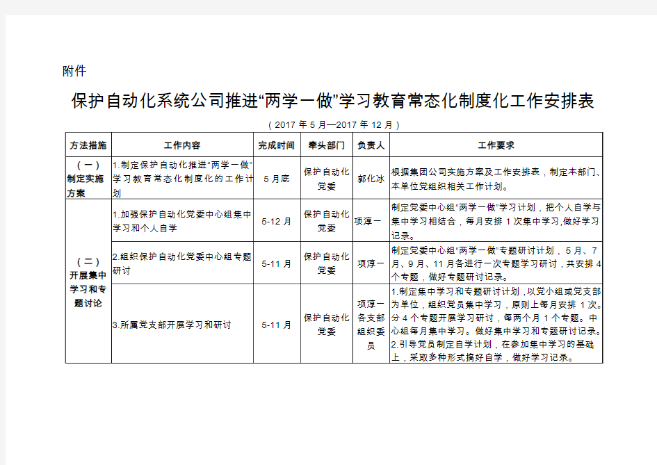 XX公司推进“两学一做”学习教育常态化制度化工作计划