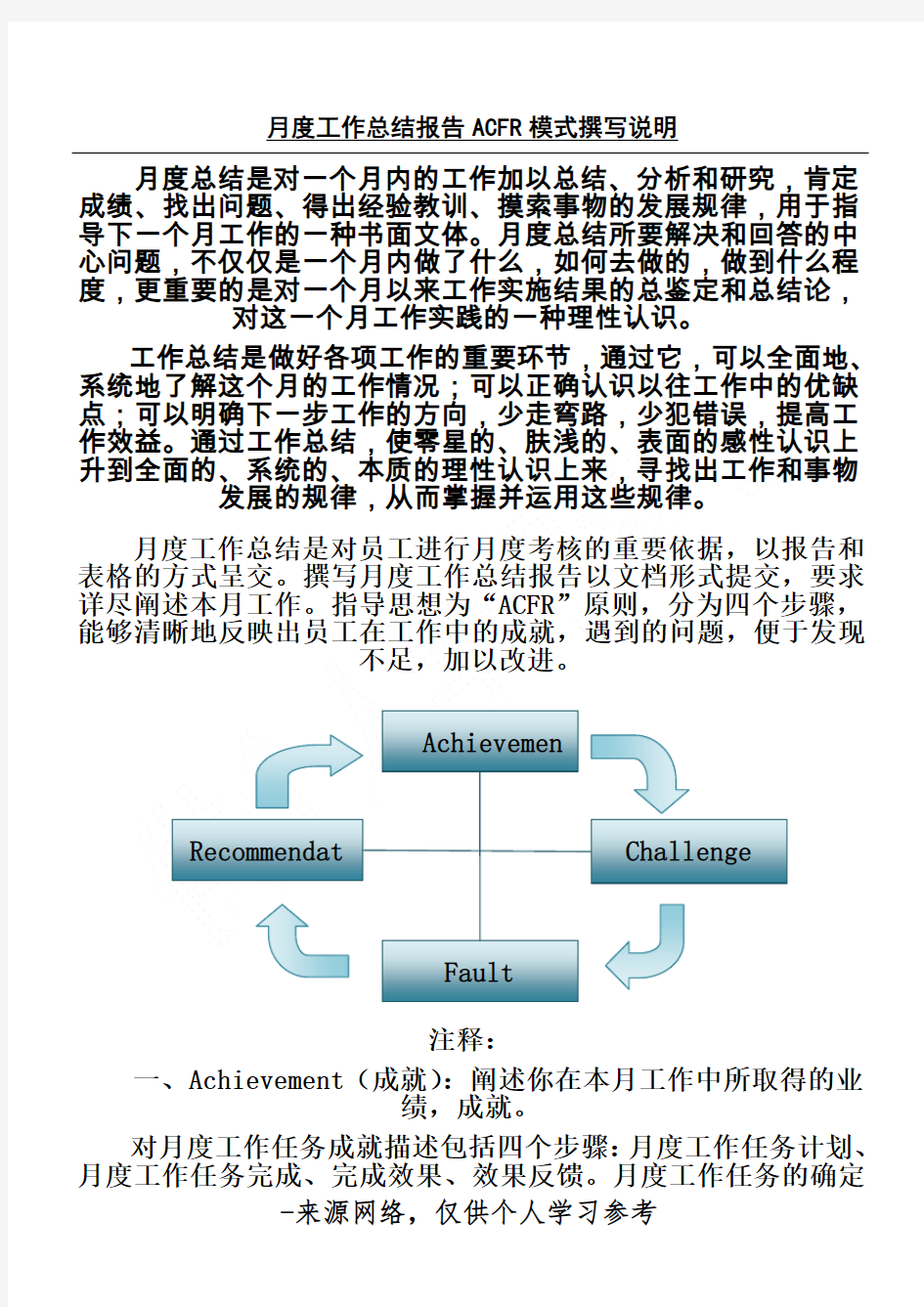 月度工作总结报告ACFR模式撰写说明