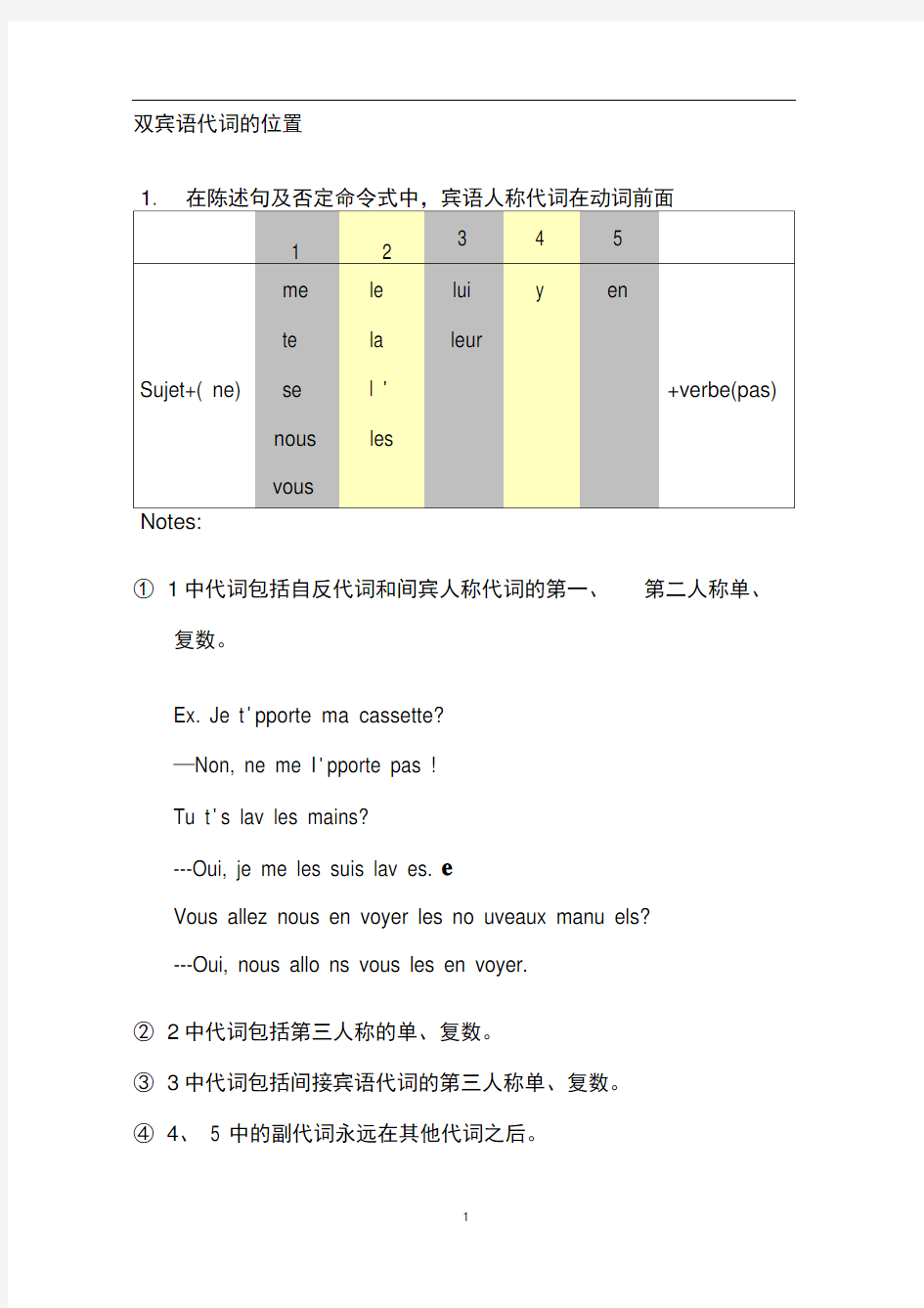 双宾语代词的位置