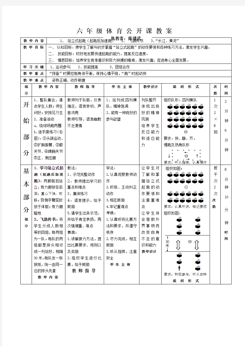 六年级体育公开课教案