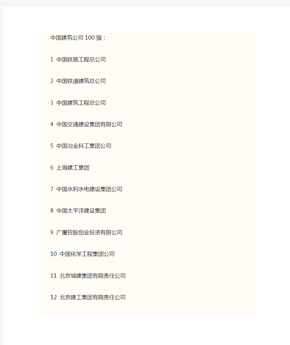 中国建筑公司100强名录