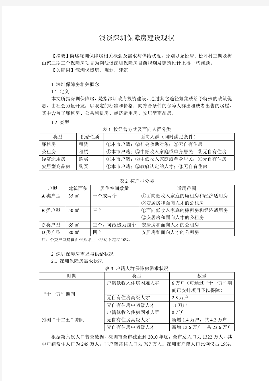 浅谈深圳市保障房建设现状