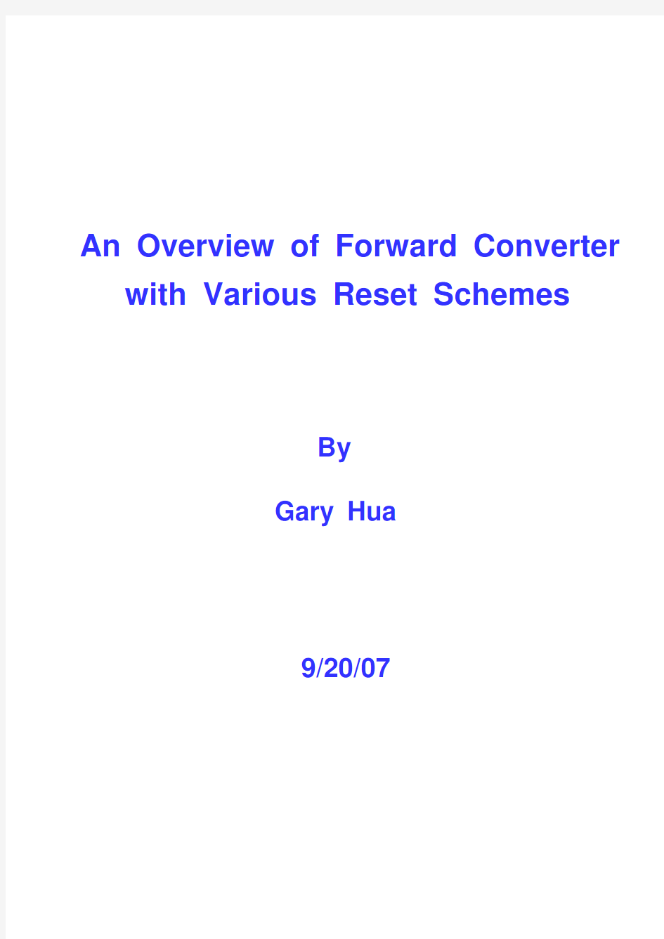 正激有源钳位的详细分析An Overview of Forward Converter with Various Reset Schemes
