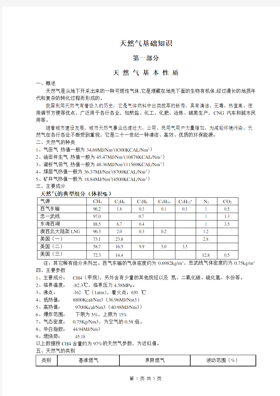 天然气基础知识培训