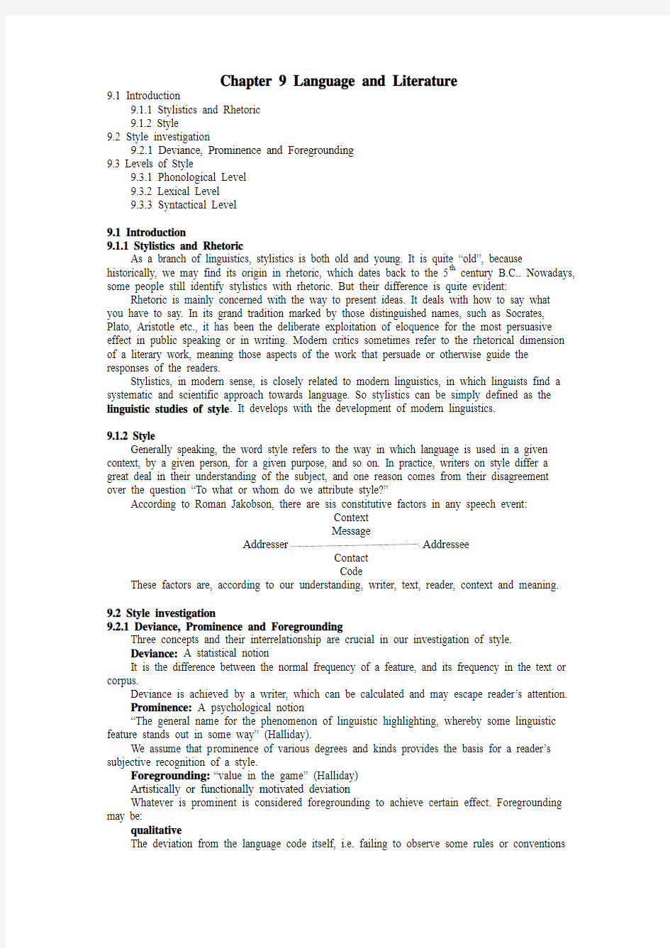 语言学教案Chapter 9 Language and Literature