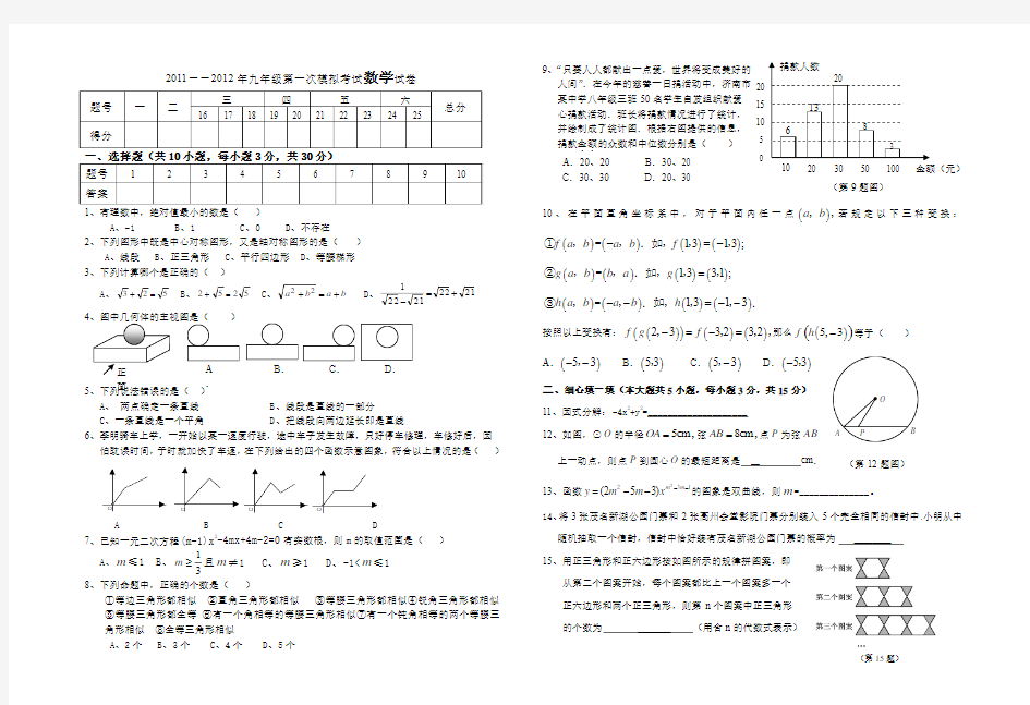 九年级第一次模拟考试数学试卷