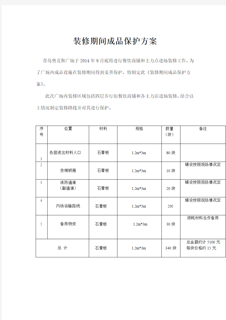 装修期间成品保护方案