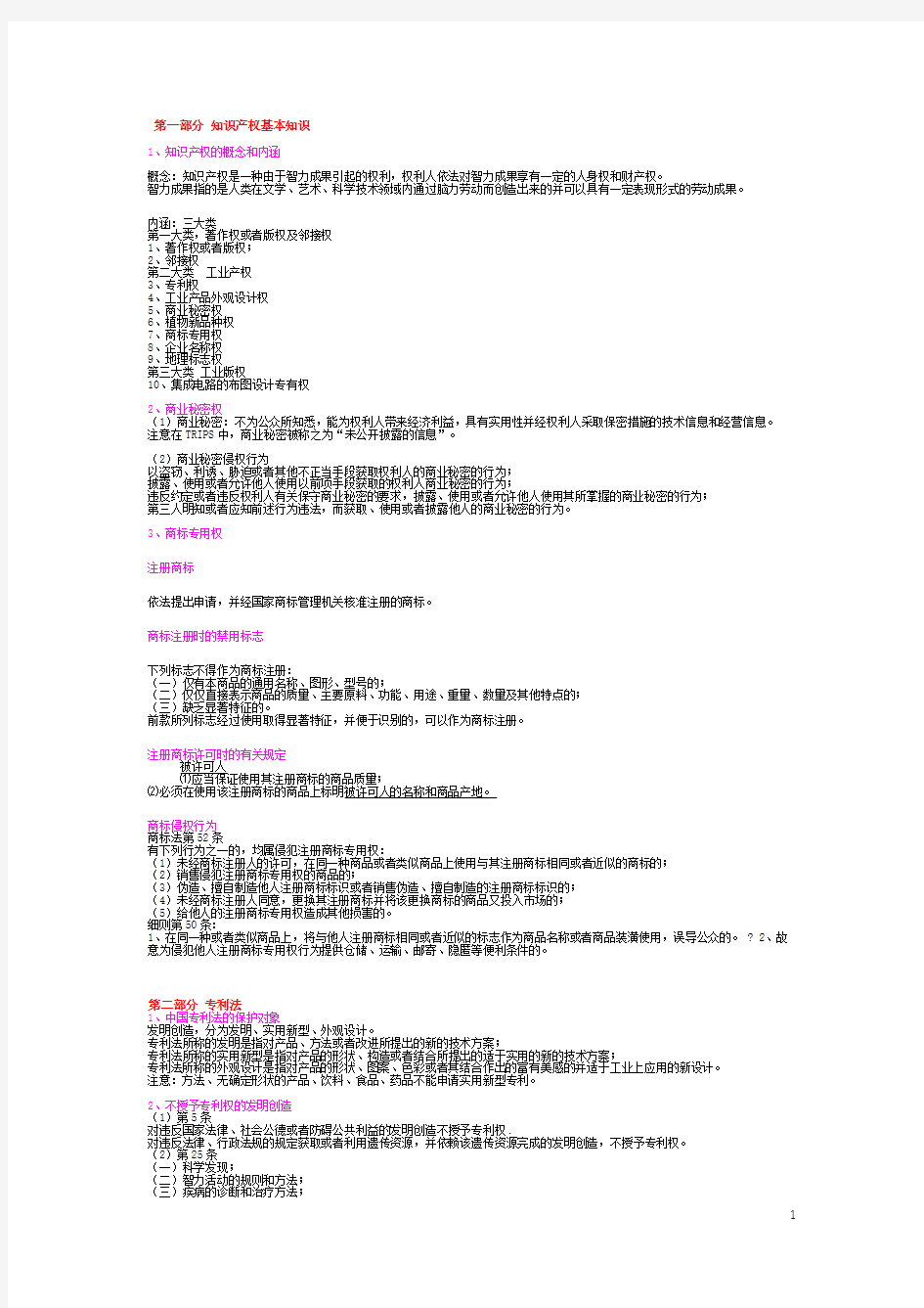 《知识产权概论》课程复习要点