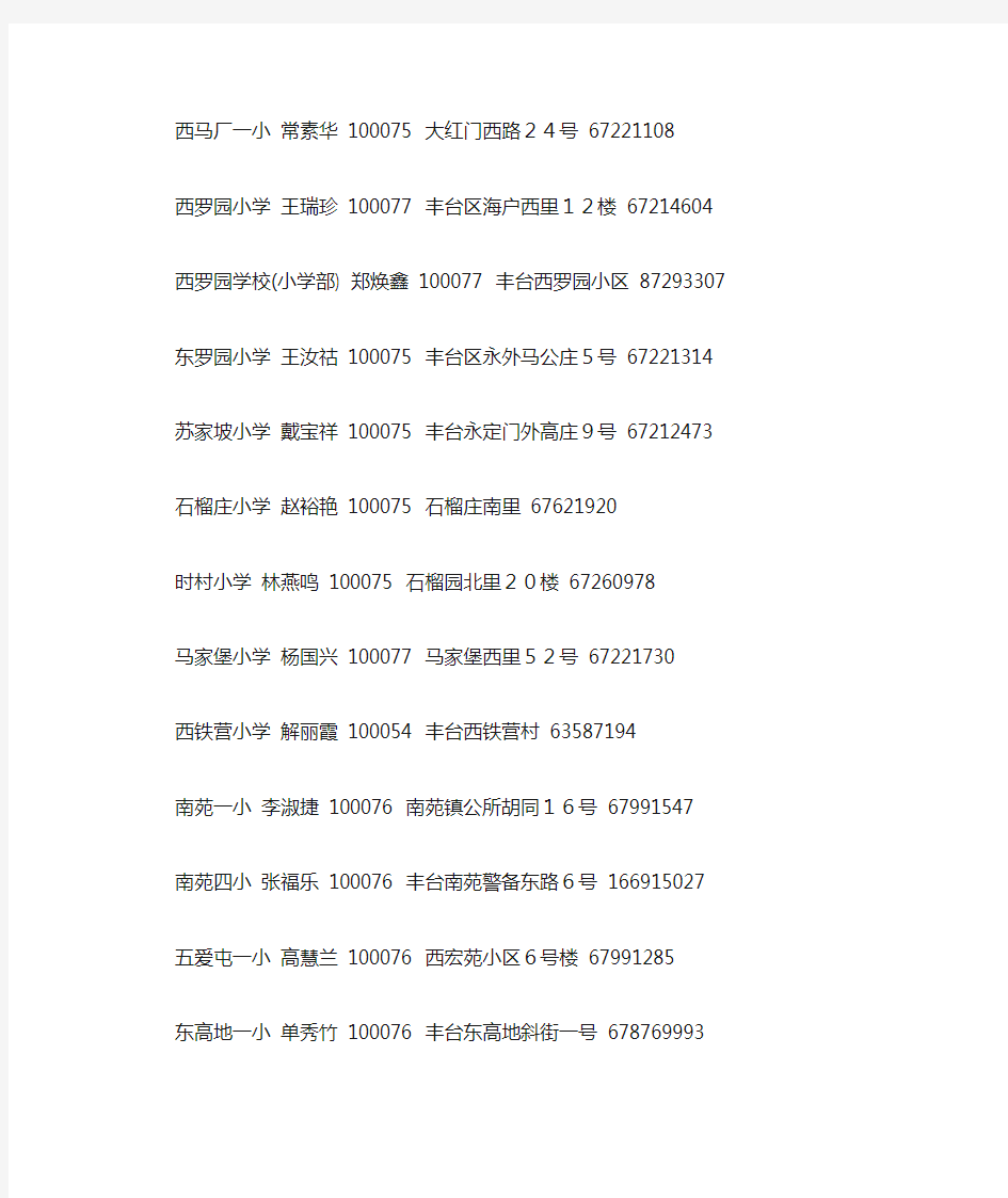 2012年北京丰台区重点小学排名(附最新联系方式)