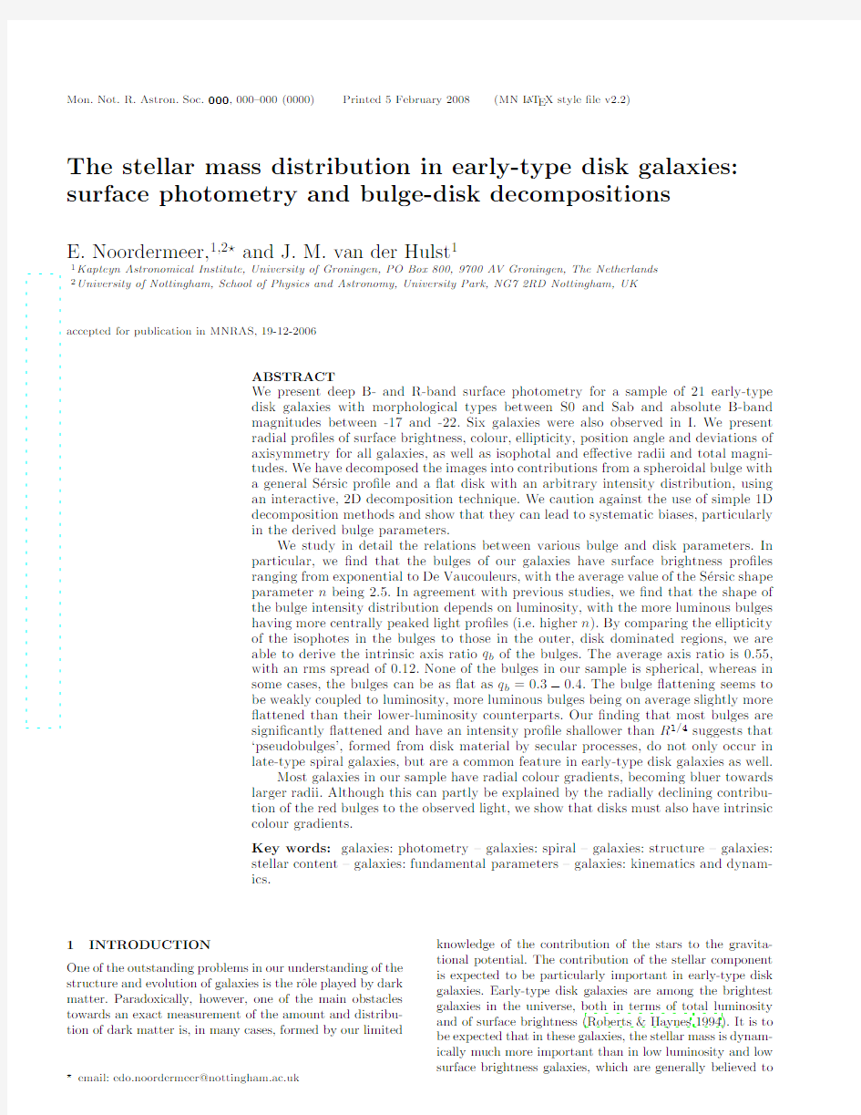 The stellar mass distribution in early-type disk galaxies surface photometry and bulge-disk