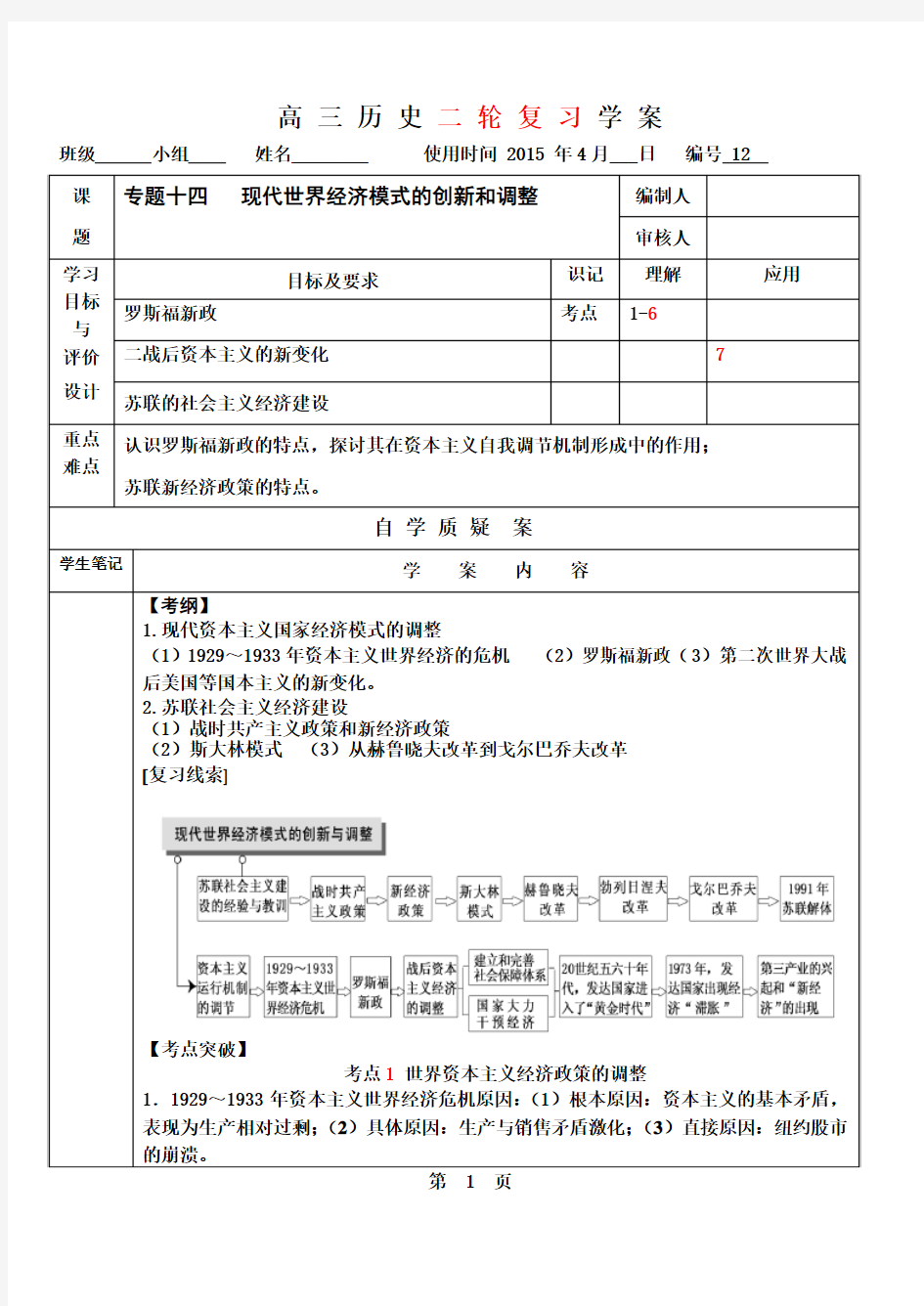 12专题十四_现代世界经济模式的创新与调整