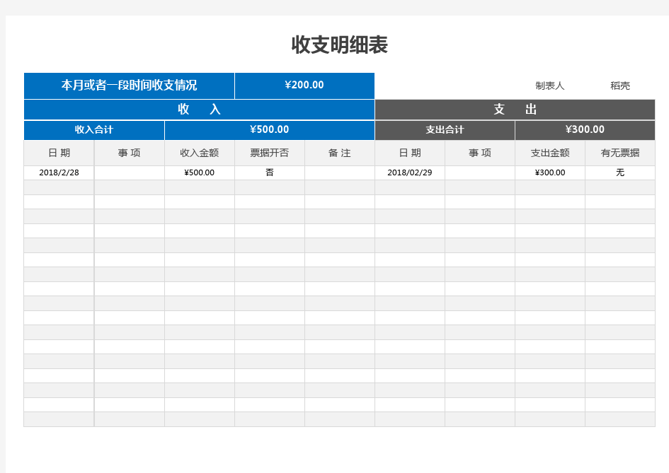 Excel表格通用模板：收支明细表(自动化简约商务)