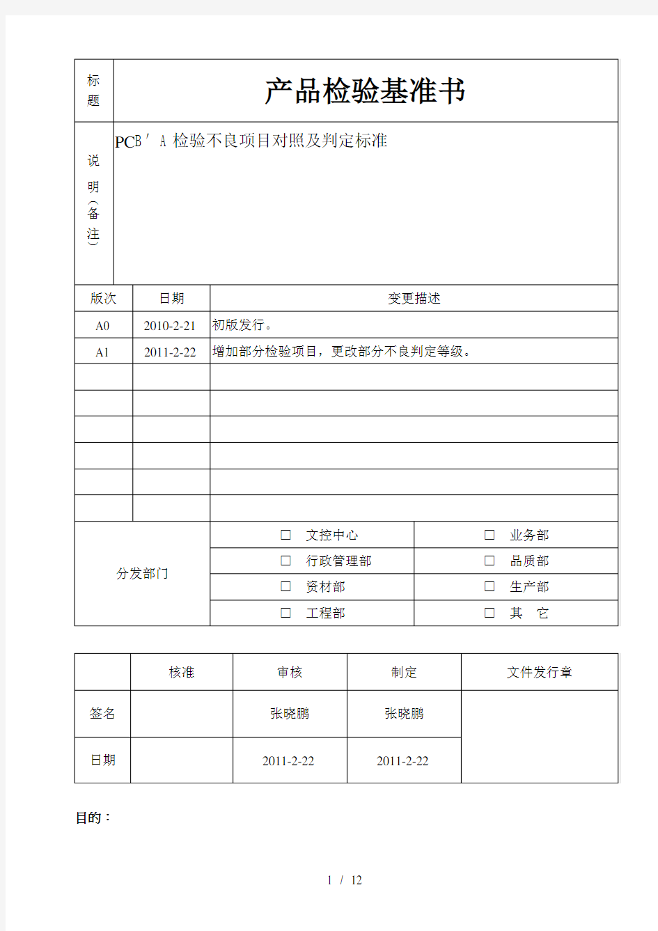 产品检验基准书