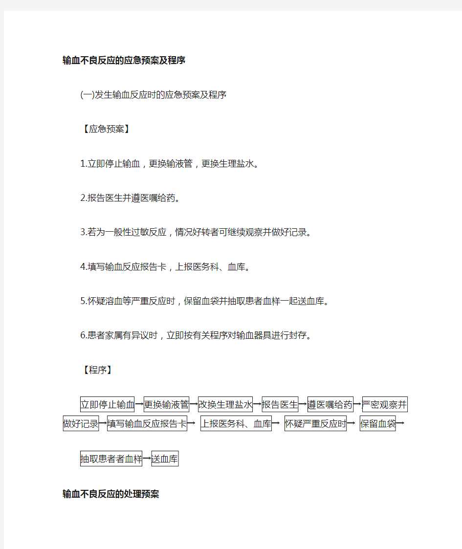 输血不良反应应急预案