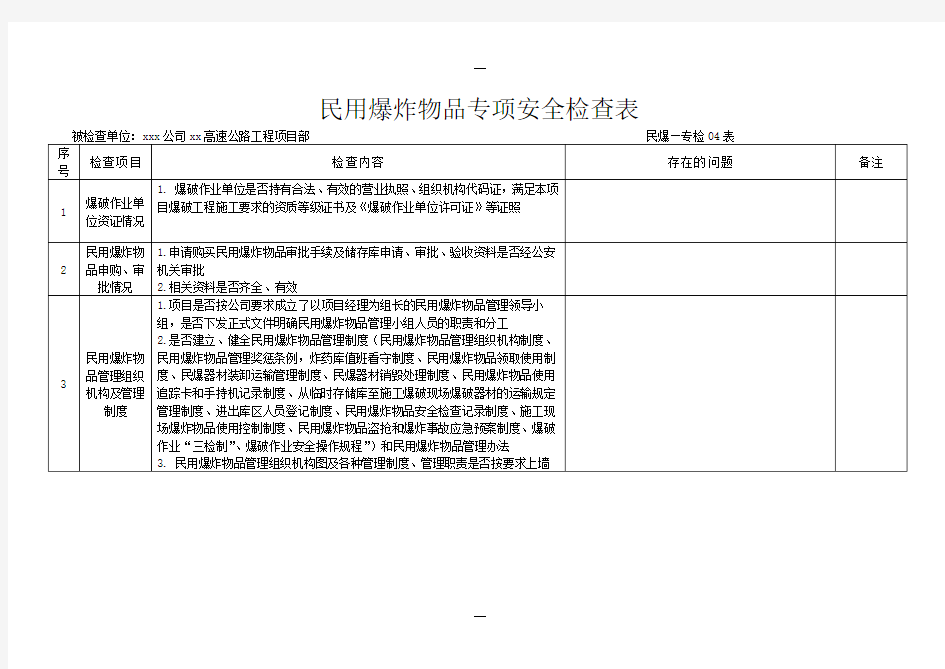 民用爆炸物品管理专项检查表