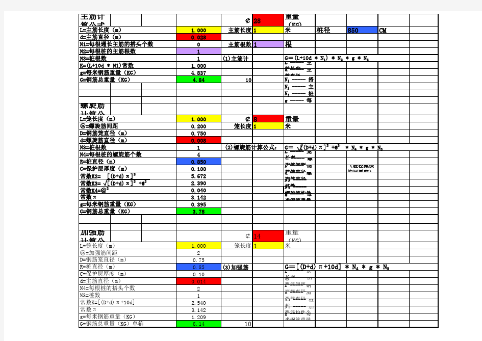 钻孔桩钢筋笼自动计算公式(自编)