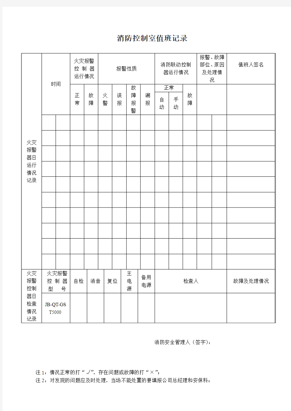 消防控制室检查表.