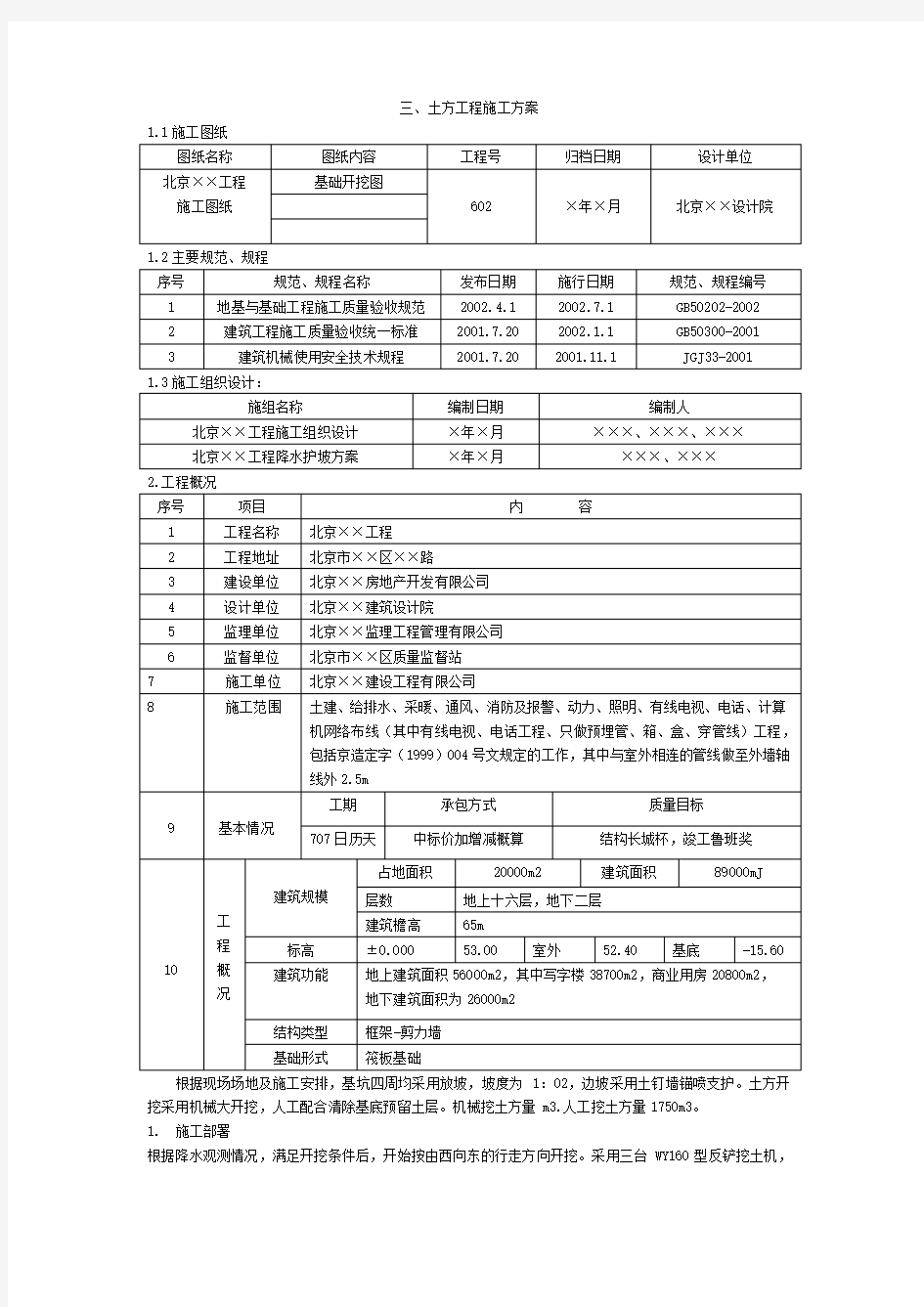 土方工程施工方案范文