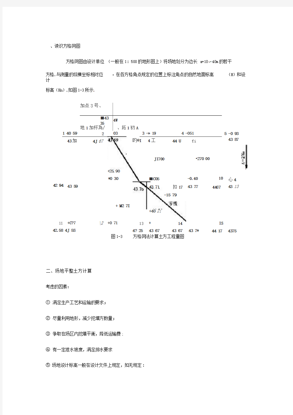 方格网计算土方例题