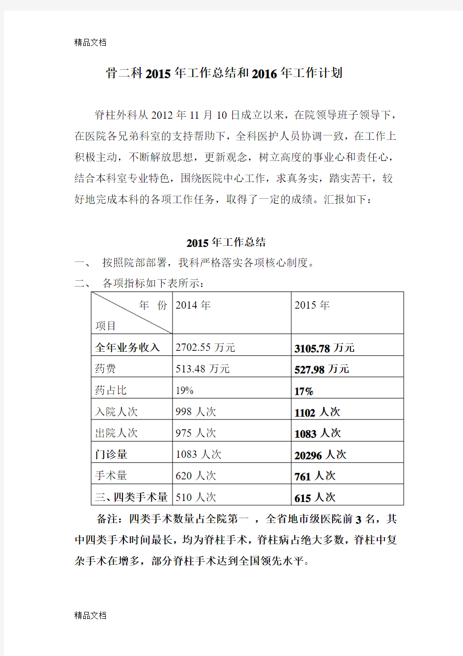 最新医院科室工作总结工作计划