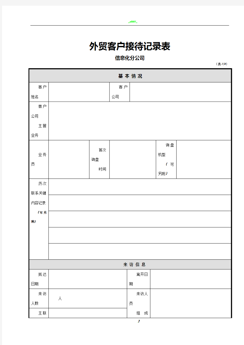 2017最新外贸客户接待流程及记录表